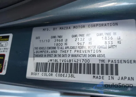 2011 Mazda Mazda3 I Touring z USA, uszkodzony, nr VIN JM1BL1VG4B1421700